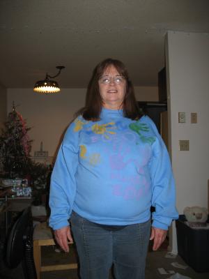 Bea in the shirt the kids made.