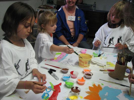 Andrea Karla and Mickala are in Cheryl's class. Painting Masks at Vacation Bible School