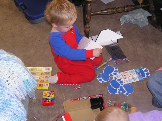 Noah finds some Blue's clues and a notebook.