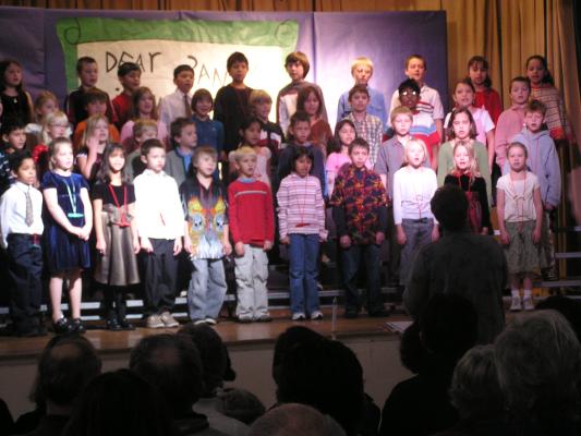 Malia's class sings in the Christmas program.