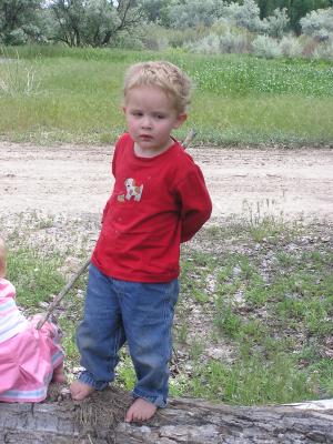 Noah plays with a stick