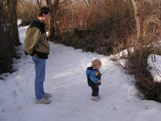 Noah found some good sticks right away.