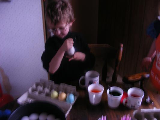 Noah dying eggs.
