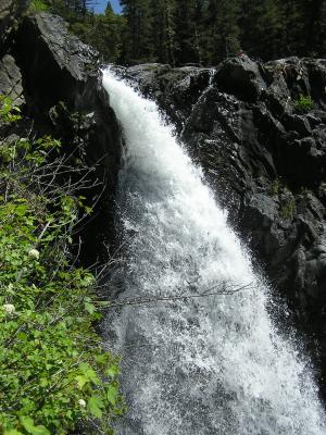 Just below the top of the falls.