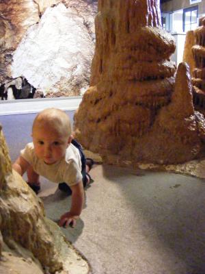 Joshua crawling in the fake cave at the Lewis and Clark caverns. 
Josh in the fake cave at the Lewis and Clark caverns.