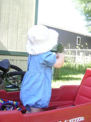 Sarah in the wagon