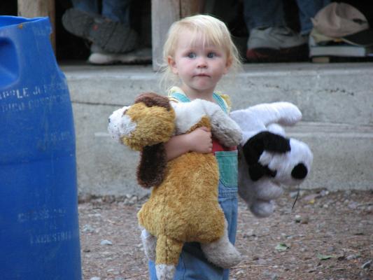Sarah with her doggies at camp.