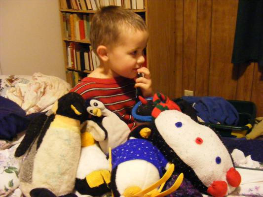 Noah wiht Super Tux, Santa, Osbert, Tacky and Woody