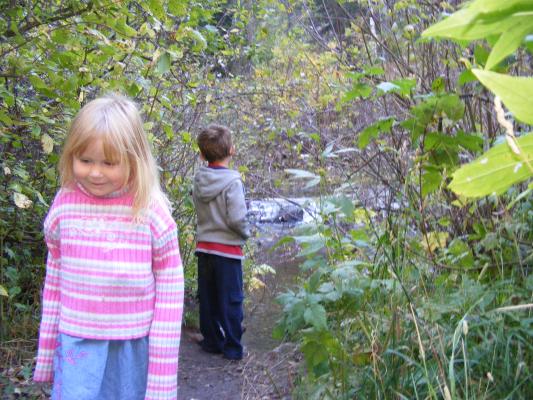 Sarah and Noah check out the creek.