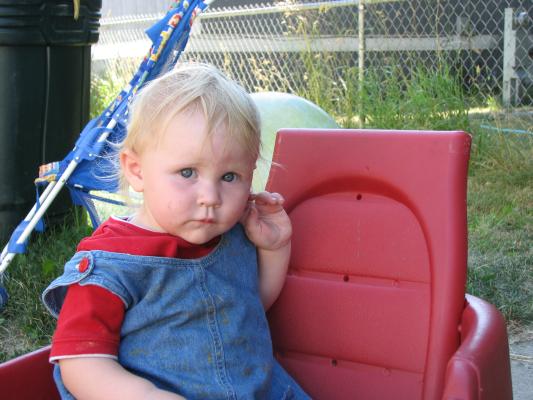 Sarah in the wagon