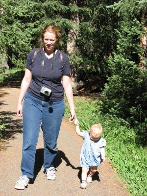 Katie walks with Sarah