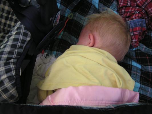 Noah sleeping in the tent.