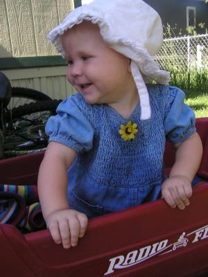 Sarah in the wagon