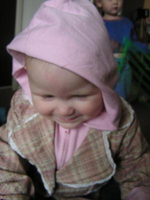 Sarah in a pink hoody.