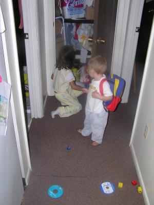 Noah and Andrea play in the hall. 
This is Noah's pretend locker at school.