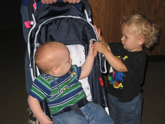 Steven and Noah play at the Bison Range visitor's center.