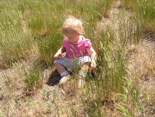 Sarah sits in the grass