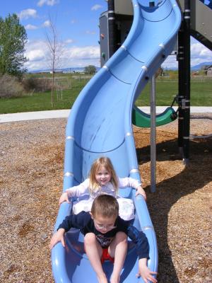 Sarah and Noah on the slide.