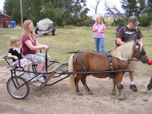 Sarah and a pony at Little Rockies Christian Camp.