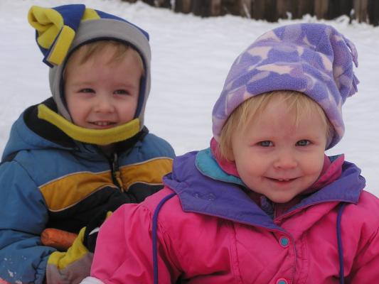 Noah and Sarah on the sled