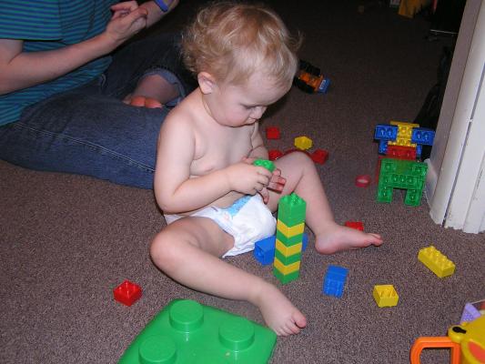 Noah builds a great lego tower.