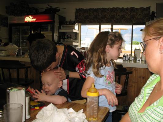 Robert's family eating out.