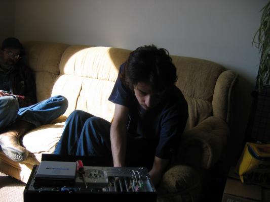 Michael plays with his computer.