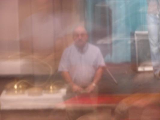 Ernie gives a communion meditation in the fog.