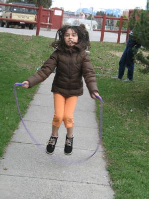 Malia actually jumps rope.