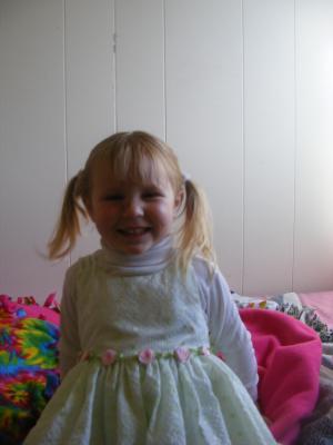 Sarah in a pretty green dress.