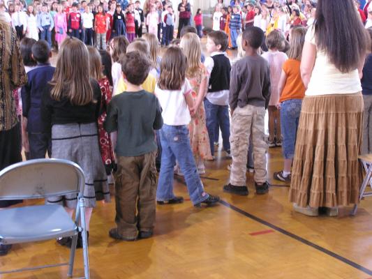 Andrea singing with her school