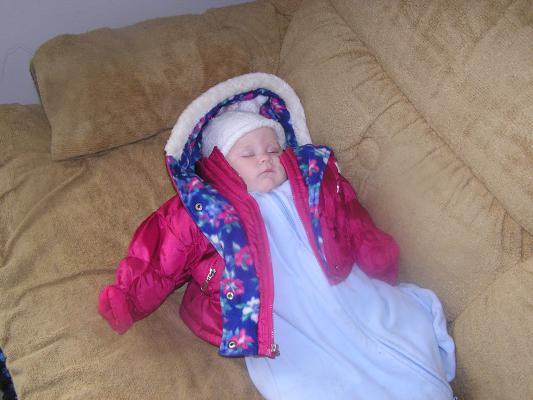Sarah fell asleep on the way home from the ducks.