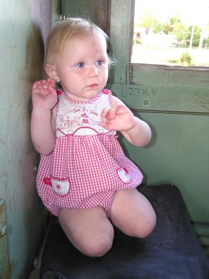 Sarah on an old engine in Alliance Nebraska