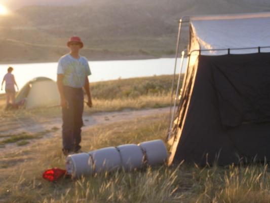 Les has his tent up at the GVCC campout