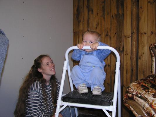 Noah does some chin ups.