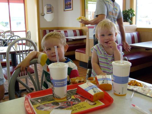 Noah and Sarah enjoy a burger and fries