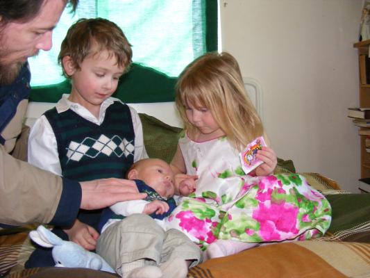 David helps situate the kids.
