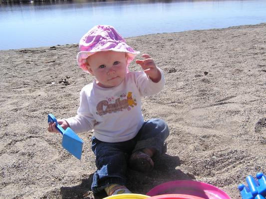 Sarah plays at Bozeman Beach.
