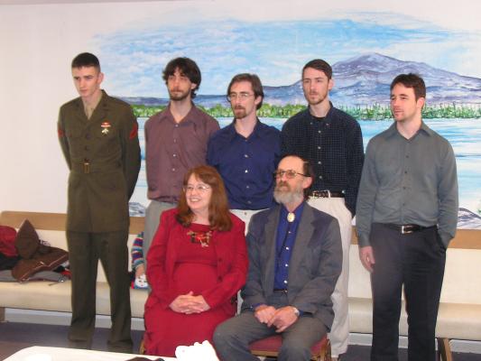 Bea and Robert with their five sons. Matthew, Myke, Jim, David, Robert.
