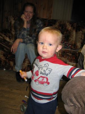 Noah with his marker at great grandpa's house.