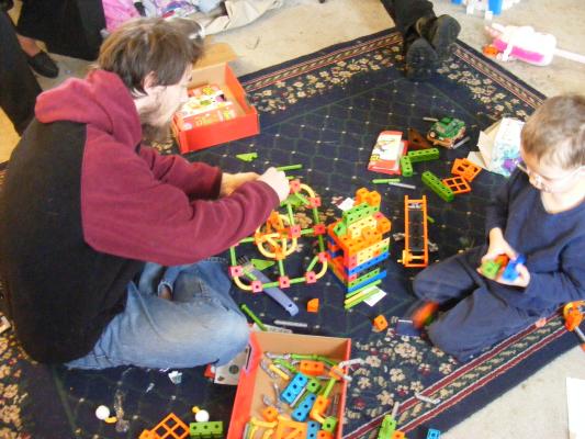 David and Noah build with Trio Blocks.