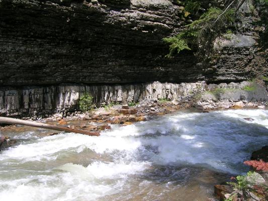Rock layers along the river.