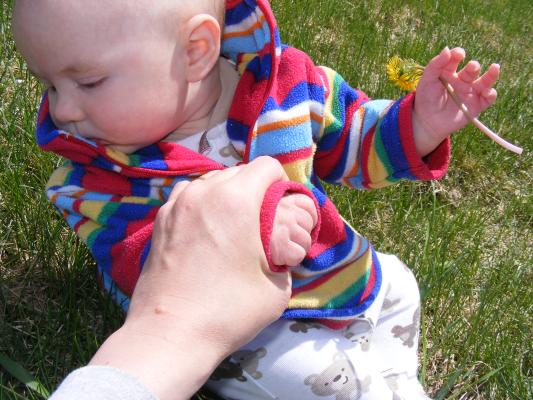 Joshua at the park.He has a dandylion