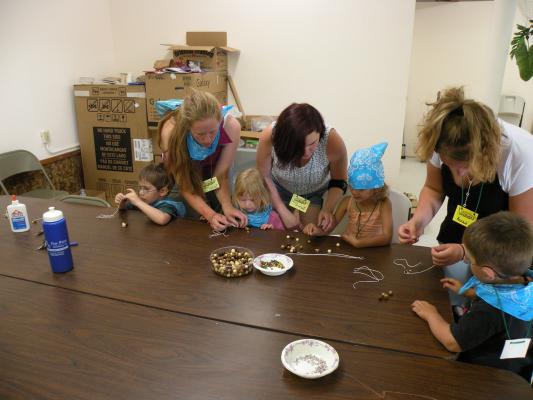 Fun at the craft table at Vacation Bible School.