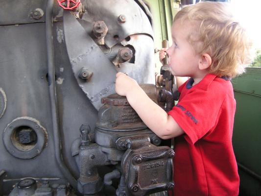 Noah on an old engine