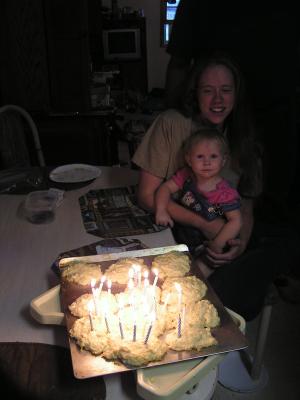 Katie and Sarah with Katie's 28th birthday  cake