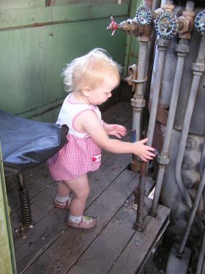 Sarah on an old engine