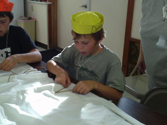 tieing bracelets. 