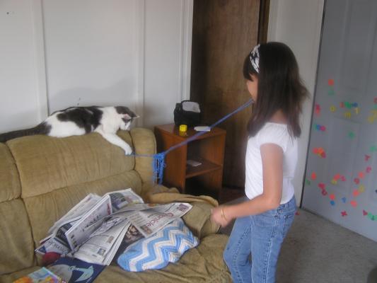 Malia plays with the cat