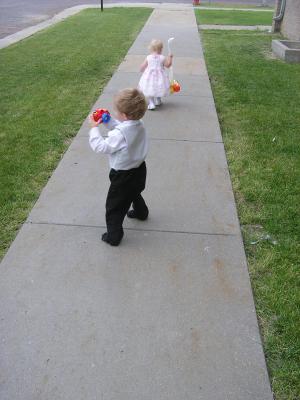 Noah and Sarah play outside at First Christian Church